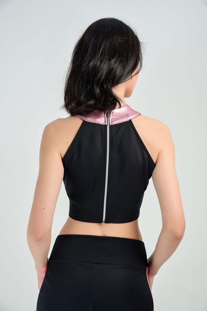 SENSE Bustier Blouse With Pink Trim And Leaf Garnish Wholesale Clothing Lounge