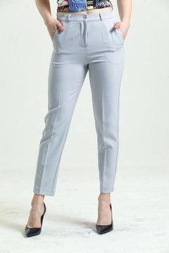 A wholesale clothing model wears sns10508-ankle-atlas-fabric-trousers-gray, Turkish wholesale Pants of SENSE