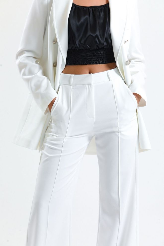 SENSE Hürrem Fabric Wide Leg Trousers With Ecru Ornamental Stitching Wholesale Clothing Spring