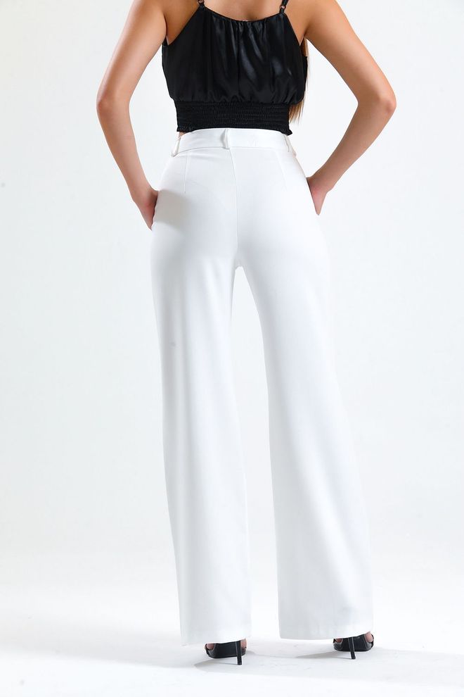 SENSE Hürrem Fabric Wide Leg Trousers With Ecru Ornamental Stitching Wholesale Clothing Formal