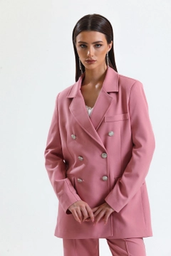 A wholesale clothing model wears sns10649-sense-powder-women's-suit-jacket-and-trousers, Turkish wholesale Suit of SENSE