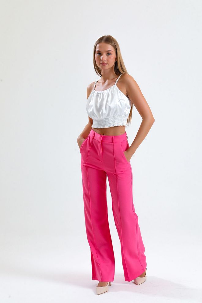 SENSE Sense Pink Ornamental Stitched Hürrem Fabric Wide Leg Trousers Wholesale Clothing Work
