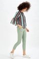 A wholesale clothing model wears sns10662-sense-aqua-green-trousers-ankle-atlas-fabric-trousers, Turkish wholesale  of 