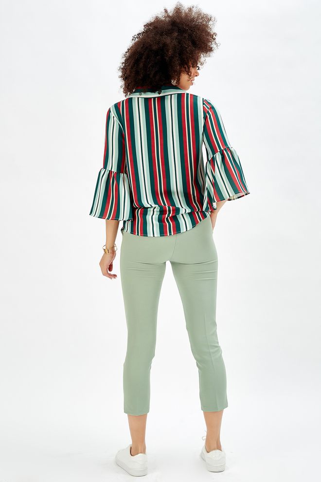 SENSE Sense Aqua Green Trousers Ankle Atlas Fabric Trousers Wholesale Clothing Work