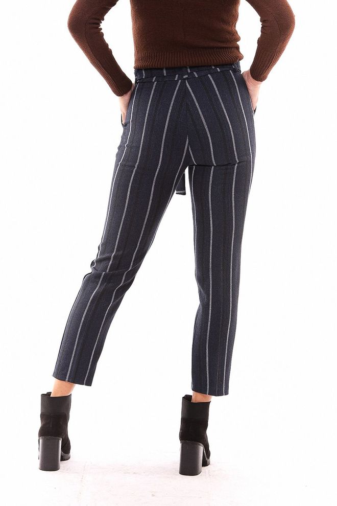 SENSE Sense Indigo Striped Ankle Trousers With Waist Belt Wholesale Clothing Fall