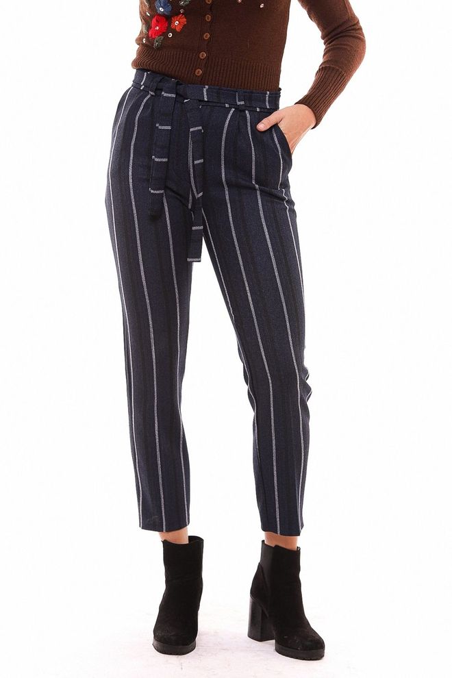 SENSE Sense Indigo gestreepte enkelbroek met tailleriem Groothandel Kleding Formeel
