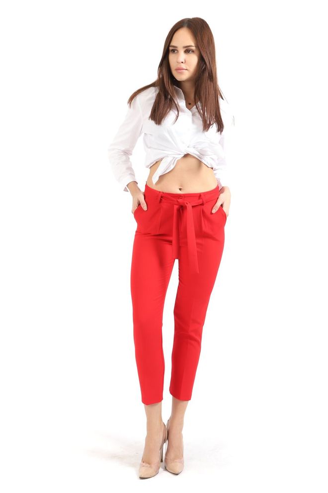 SENSE Sense rode stoffen broek met tailleriem Groothandel Kleding Casual