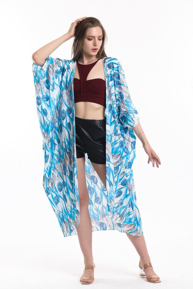 SENSE Sense Tulip Des.Blue Chiffon Beach Kimono Χονδρικό εμπόριο ενδυμάτων Casual