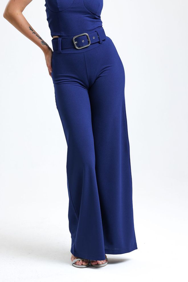 SENSE Sense Saks Yanları Kumaş Kaplama Kemerli İspanyol Paça Scuba Krep Pantolon Toptan Giyim Yaz