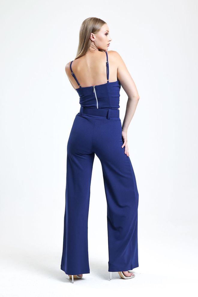 SENSE Sense Saks Yanları Kumaş Kaplama Kemerli İspanyol Paça Scuba Krep Pantolon Toptan Giyim 4