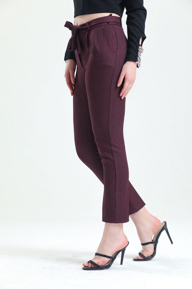 SENSE Sense Purple Waist Belted Ankle Trousers Wholesale Clothing Fall