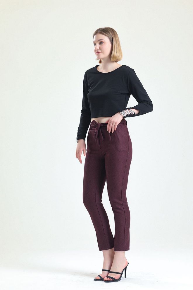 SENSE Sense Purple Waist Belted Ankle Trousers Wholesale Clothing Formal