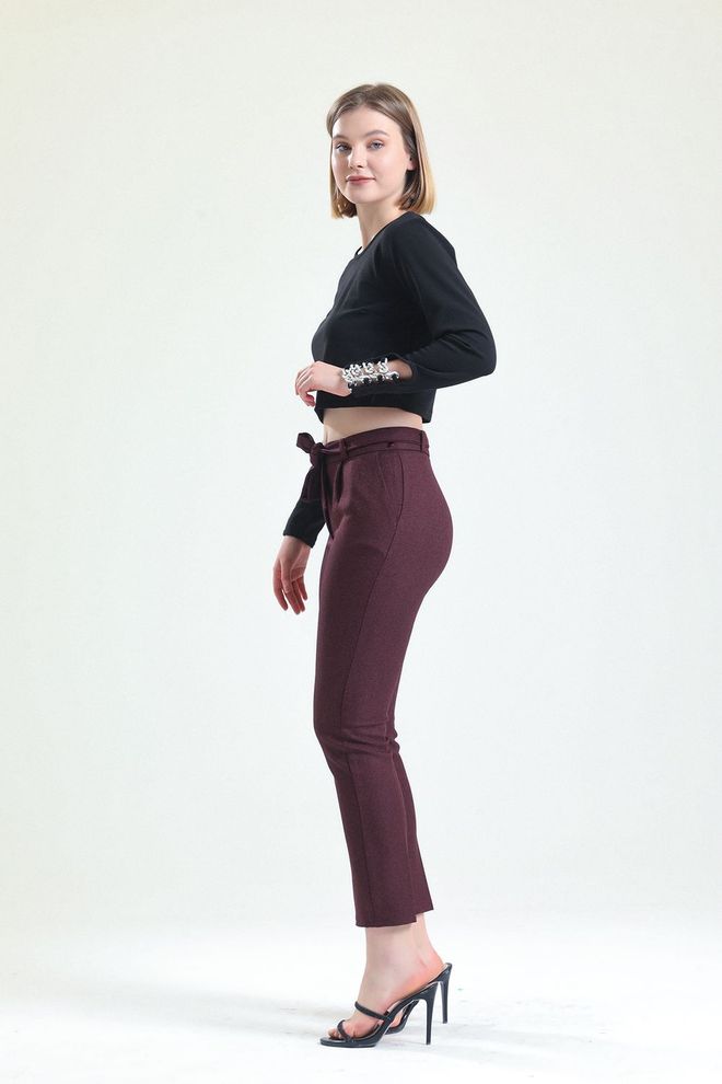 SENSE Sense Purple Waist Belted Ankle Trousers Wholesale Clothing Work