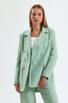A wholesale clothing model wears sns10692-sense-mold-green-lined-hürrem-fabric-oversize-blazer-jacket, Turkish wholesale  of 