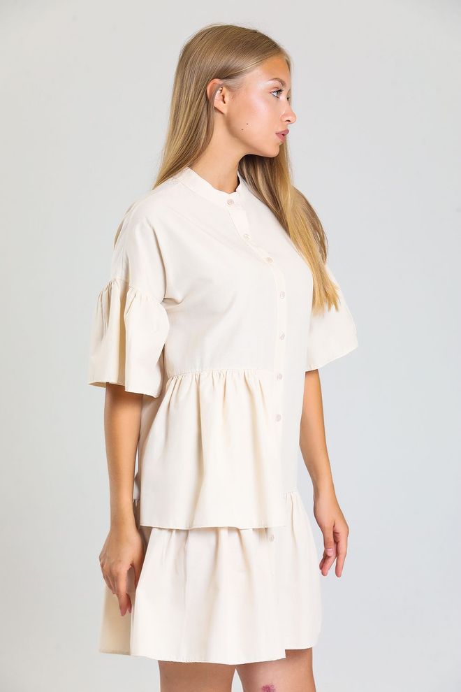 SENSE Vestido De Manga Corta Con Botones En El Frente En Beige Sense Ropa al por mayor Casual