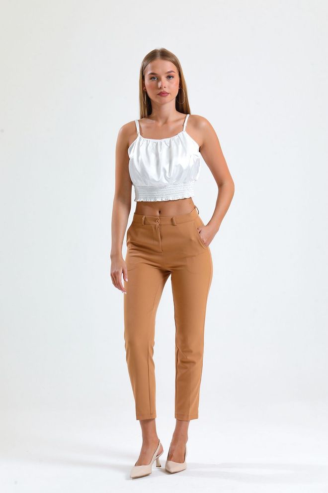 SENSE Sense Camel Trousers Atlas Fabric Ankle Trousers Wholesale Clothing Polyester