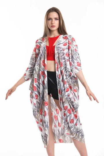 Veleprodajni model oblačil nosi  Šifon kimono za plažo Sense TULIP DES.GREY
, turška veleprodaja Kimono od SENSE