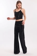 A wholesale clothing model wears sns10612-sense-black-black-elastic-wide-leg-sequined-evening-dress-trousers, Turkish wholesale  of 