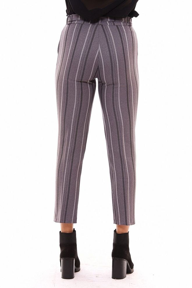 SENSE Sense Gray Striped Waist Belted Ankle Trousers Wholesale Clothing Fall