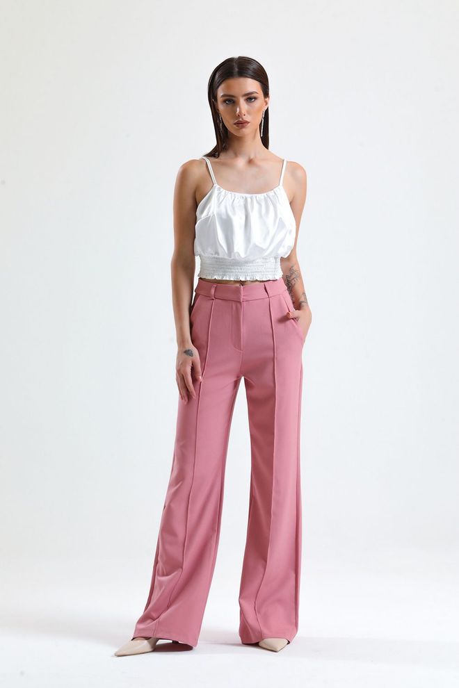 SENSE Sense Powder Ornamental Stitched Hürrem Fabric Wide Leg Trousers Wholesale Clothing Polyester