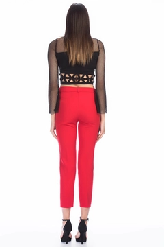 A wholesale clothing model wears sns10742-sense-red-plus-size-trousers, Turkish wholesale Pants of SENSE