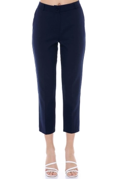 A wholesale clothing model wears sns10755-sense-navy-blue-plus-size-trousers, Turkish wholesale Pants of SENSE