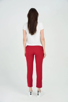 A wholesale clothing model wears sns10767-sense-claret-red-plus-size-trousers, Turkish wholesale Pants of SENSE