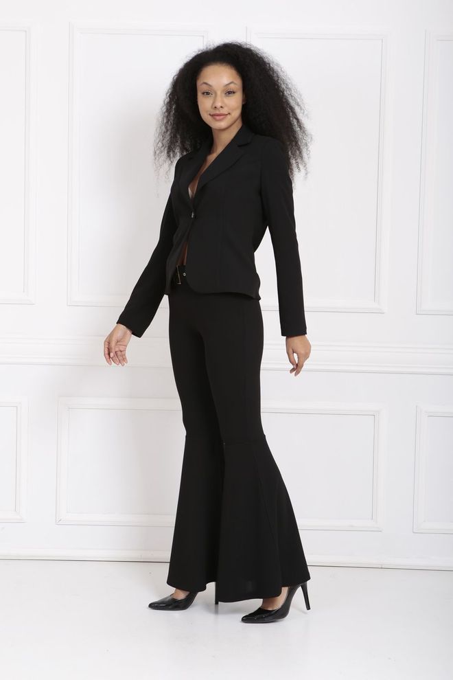 SENSE Sense Black Fabric Coated Belt Below Knee Flounce Pique Trousers Wholesale Clothing Spring