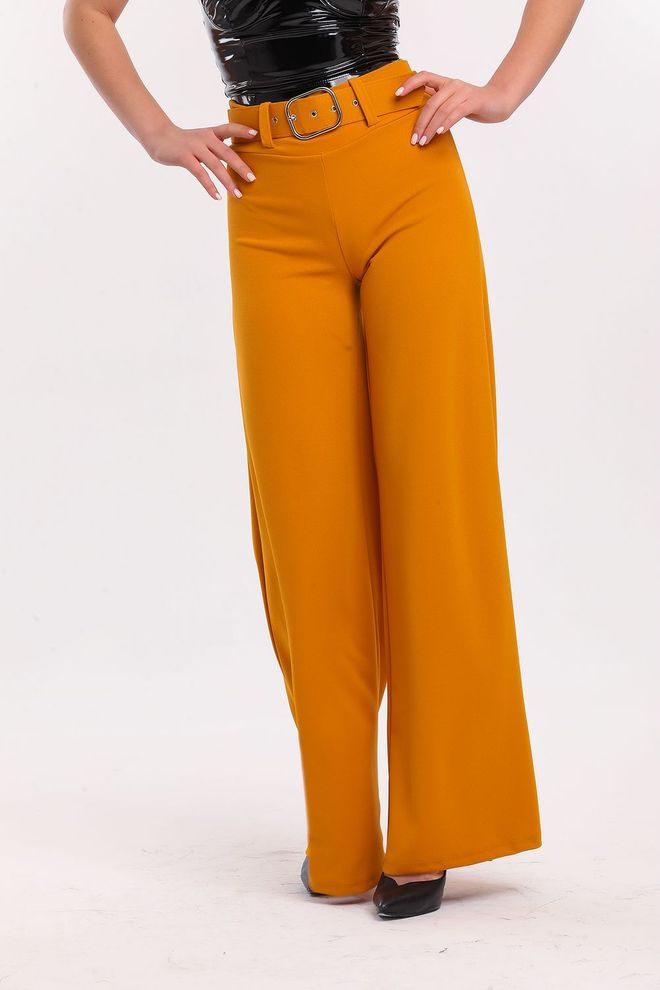 SENSE Sense Safran Kemerli İspanyol Paça Scuba Krep Pantolon Toptan Giyim Polyester