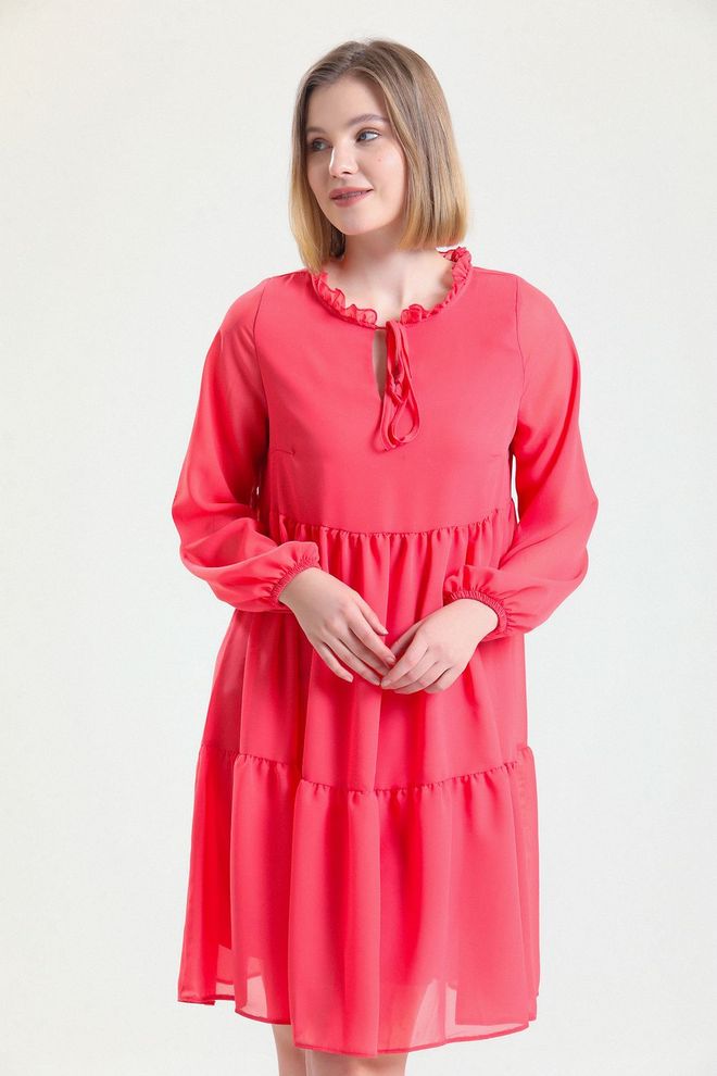 SENSE Sense Coral Neckholder Langarm Chiffon gefüttertes Kleid Elb32766 Großhandelskleidung Lässig