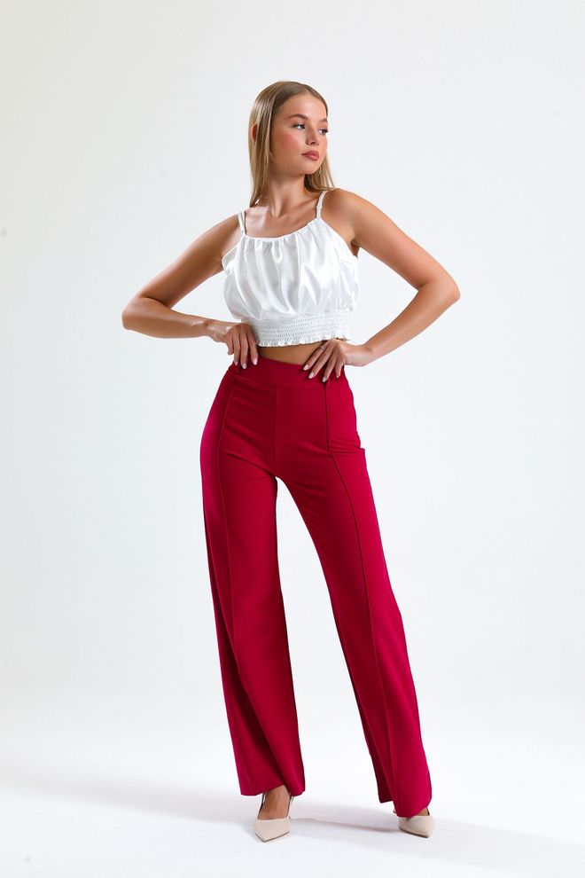SENSE Sense Fuchsia Krepphose Mit Hoher Taille Und Cima Nähten Auf Der Vorderseite Großhandelskleidung Lässig