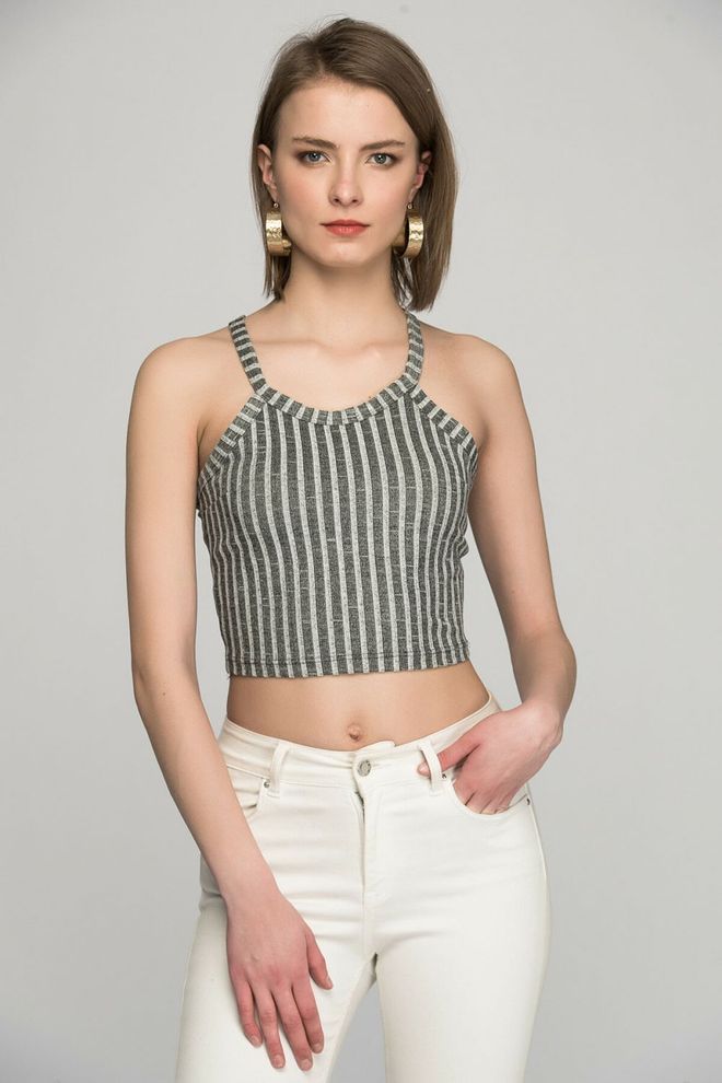 SENSE Sense Bustier Anthracite Gray Sleeveless Pool Neck Rib Blouse Wholesale Clothing Casual