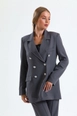 A wholesale clothing model wears sns10734-sense-dark-gray-lined-hürrem-fabric-oversize-blazer-jacket, Turkish wholesale  of 