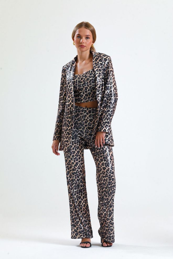 SENSE Черные Коричневые Леопардовые Широкие Брюки Sense С Пайетками Sense Оптовая продажа одежды Формальный