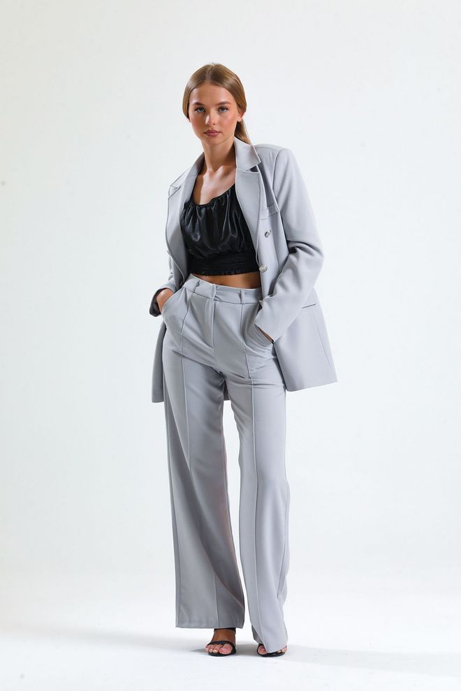 SENSE Pantaloni a gamba larga in tessuto H��rrem con cuciture ornamentali grigie Sense Abbigliamento all'ingrosso Casuale