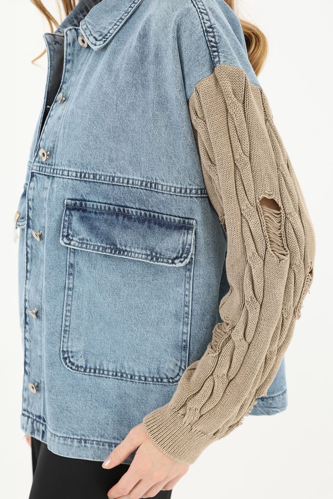 SOUL سترة نسائية من قماش الدنيم بأكمام تريكو ملابس بالجملة 4