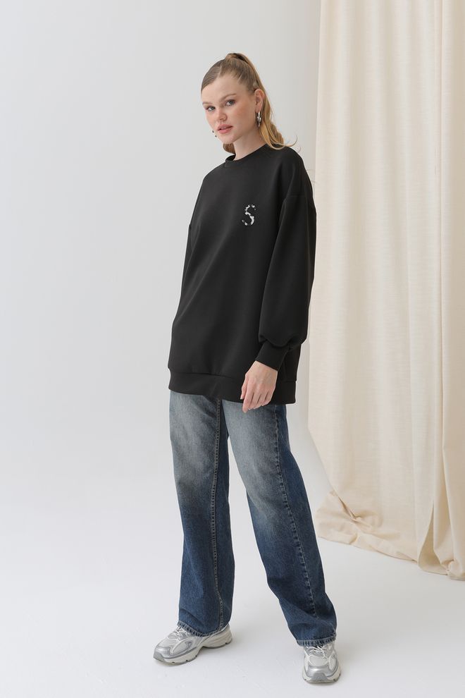 SOUL Kadın Arkası Leopar Detaylı Sweatshirt Toptan Giyim Gündelik