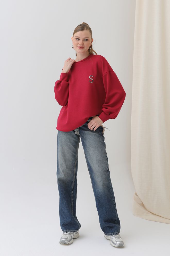SOUL Kadın Arkası Leopar Detaylı Sweatshirt Toptan Giyim Gündelik