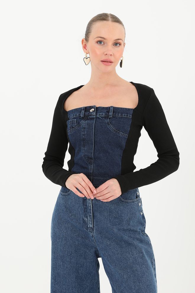 SOUL Kadın Ribanalı Denim Bluz Toptan Giyim Gündelik