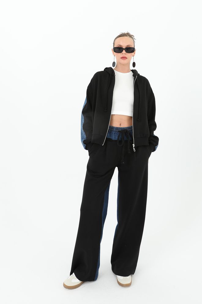 SOUL Pantaloni Larghi Da Donna Con Retro In Denim E Lavorazione A Maglia Sul Davanti Abbigliamento all'ingrosso Casuale