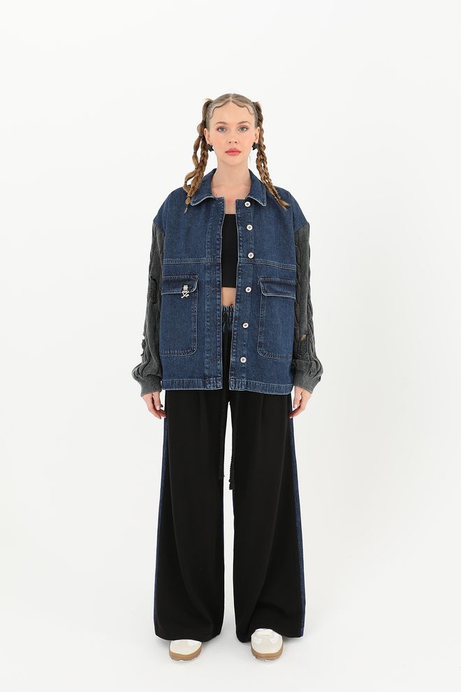 SOUL جاكيت من الدنيم مع تفاصيل الأكمام المحبوكة أنثراسيت وأزرق ملابس بالجملة 2