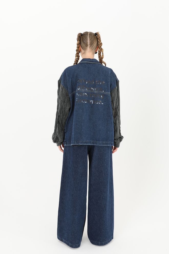 SOUL جاكيت من الدنيم مع تفاصيل الأكمام المحبوكة أنثراسيت وأزرق ملابس بالجملة 4