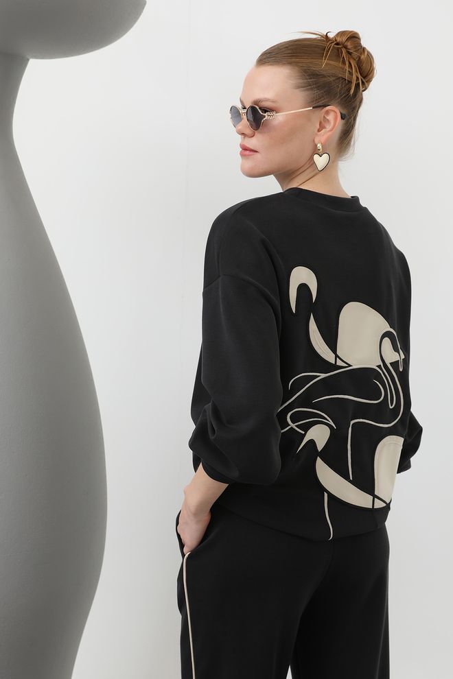 SOUL Conjunto De Agasalho Bordado Swan Preto Roupas por atacado Sem Tecido