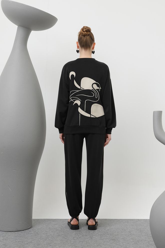 SOUL Conjunto De Agasalho Bordado Swan Preto Roupas por atacado 4