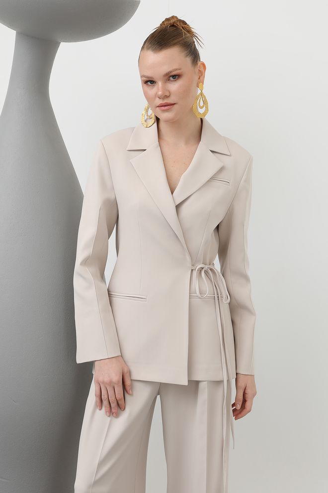 SOUL Kadın Biye Bağlamalı Blazer Ceket Bej Toptan Giyim Resmi