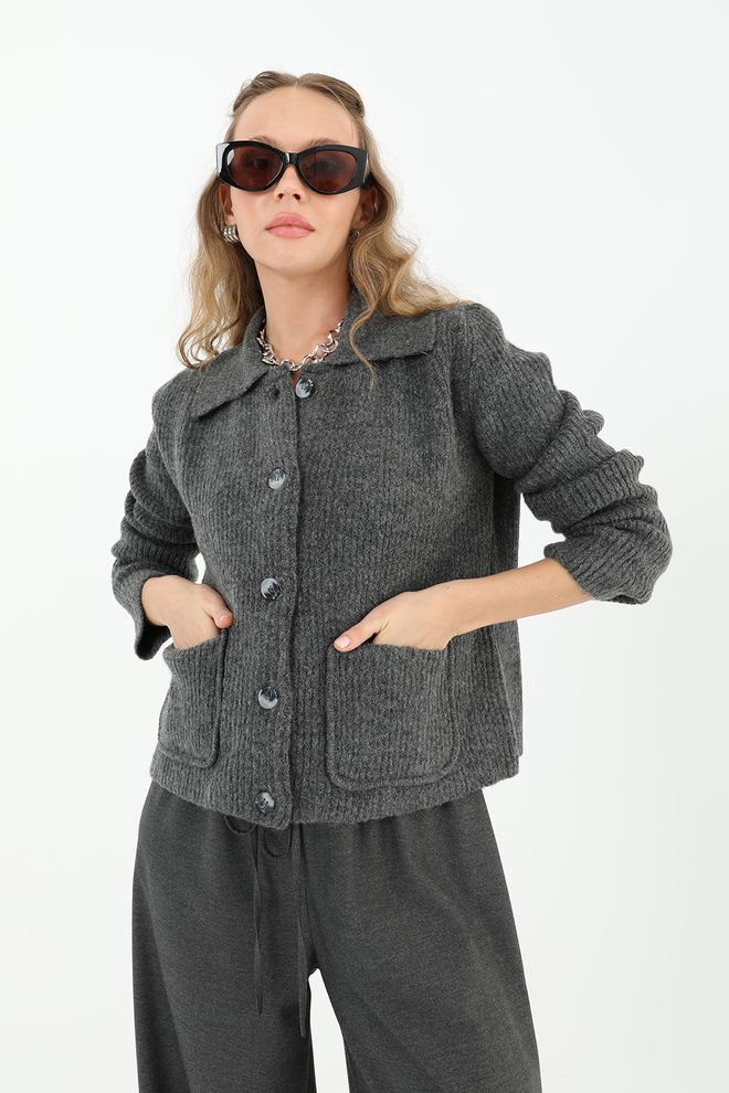 SOUL Knitted Button Cardigan Anthracite Wholesale Clothing Casual