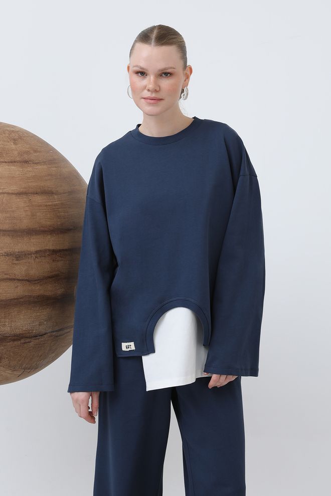 SOUL Kadın Basic Asimetrik Garnili Sweatshirt Toptan Giyim Gündelik