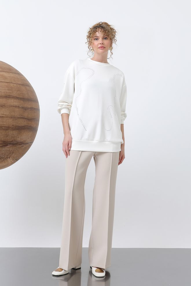 SOUL Kadın Taşlı Basic Sweat Toptan Giyim Gündelik
