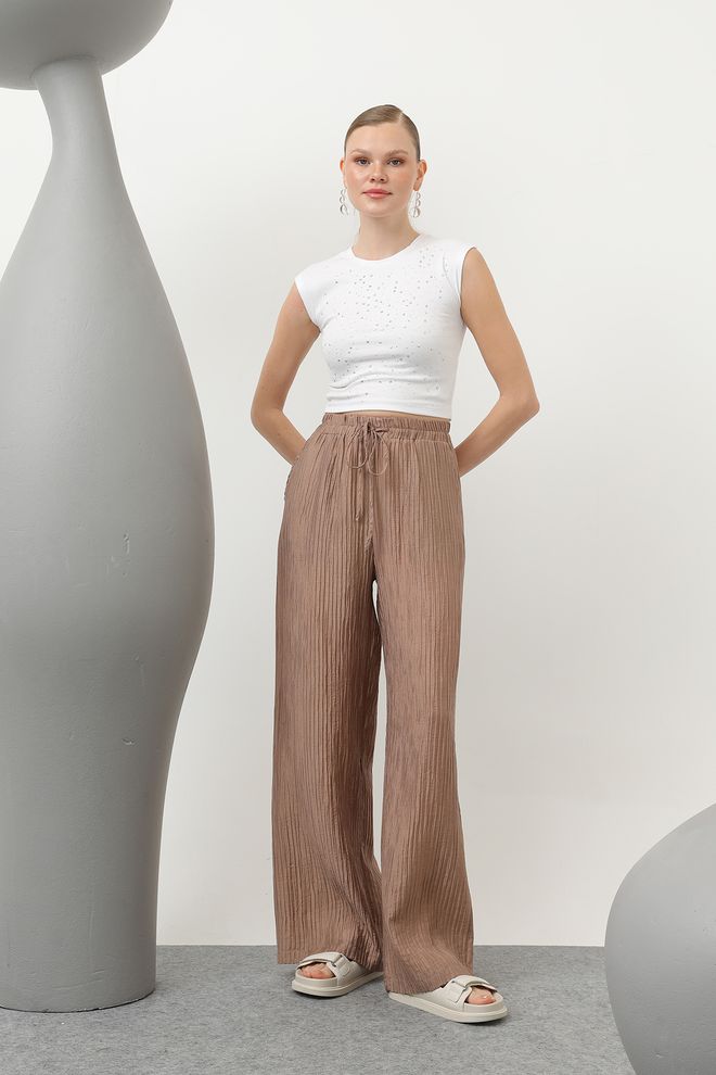 SOUL Basic Lastikli Pantolon Vizon Toptan Giyim Gündelik