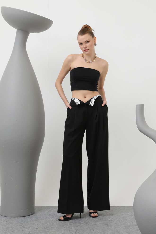 SOUL Calças Femininas Com Forro Estampado Detalhado Pretas Roupas por atacado Casual